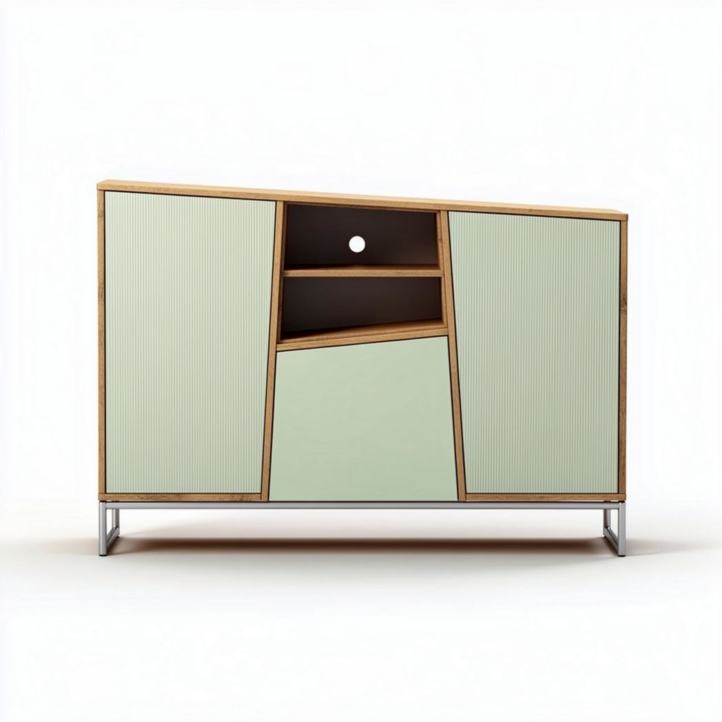 Mobiletto in legno con anta verde menta e piano d'appoggio 70 x 40 x 75cm