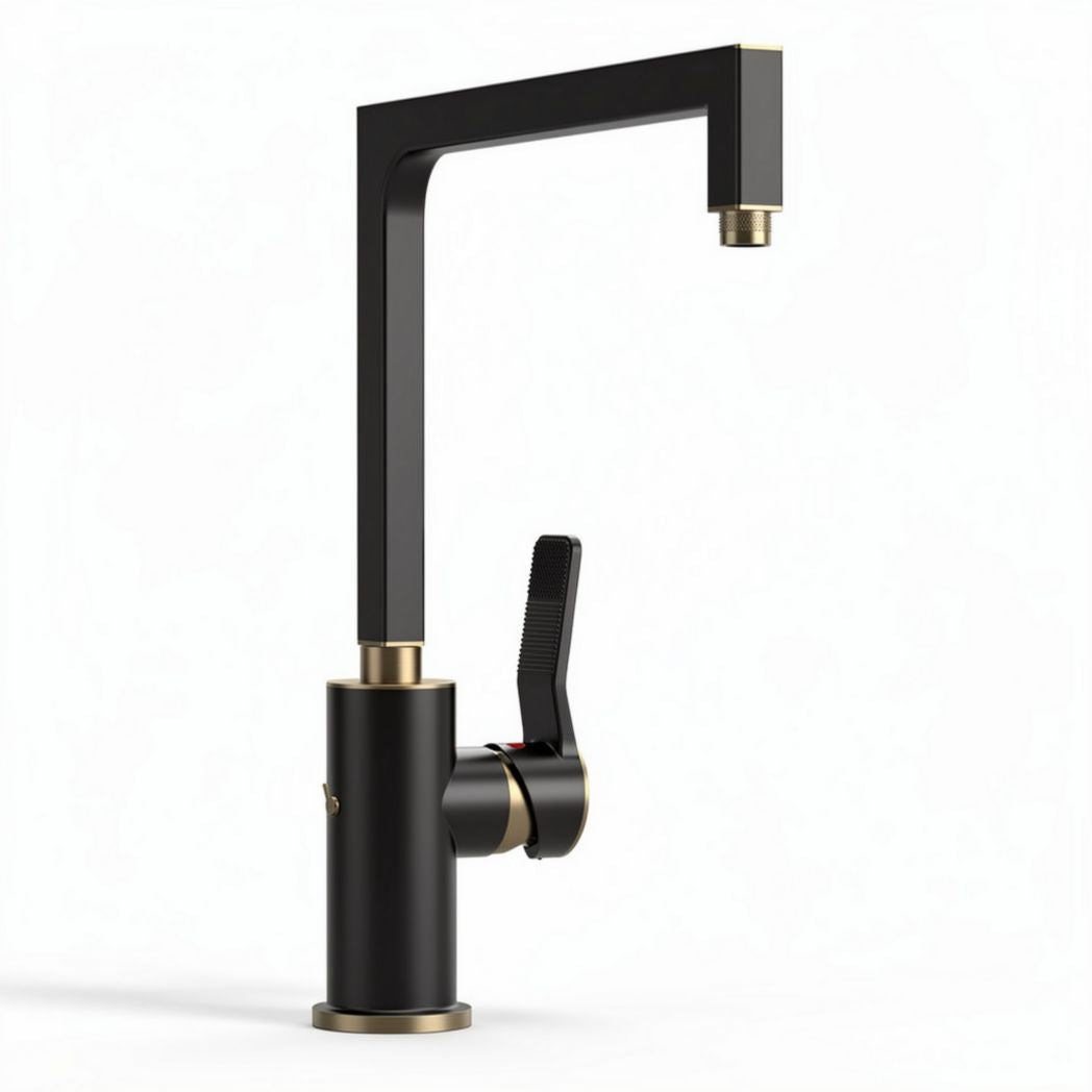 Robinetto da cucina in ottone nero con finitura dorata altezza 30cm