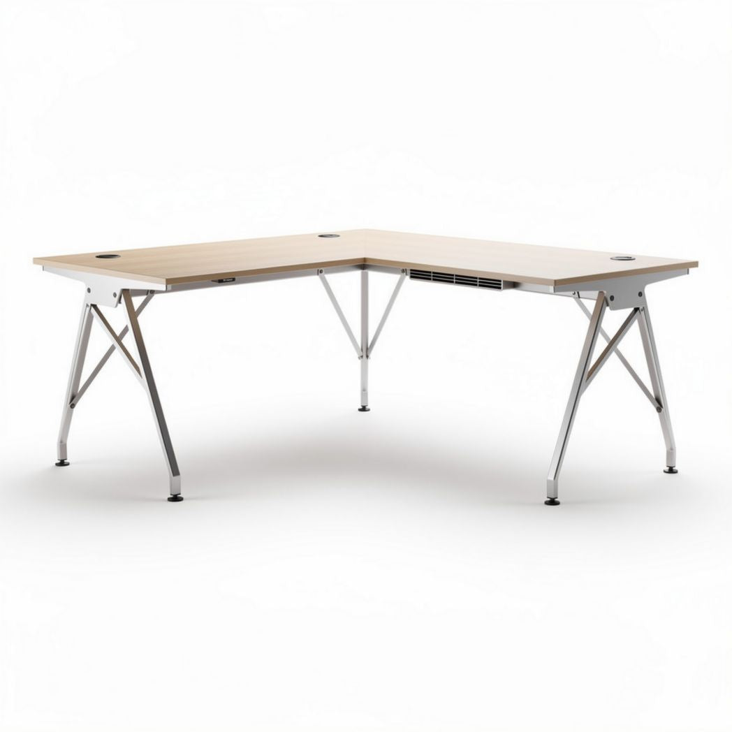 Scrivania angolare in legno naturale con struttura in metallo 150 x 150 x 75cm
