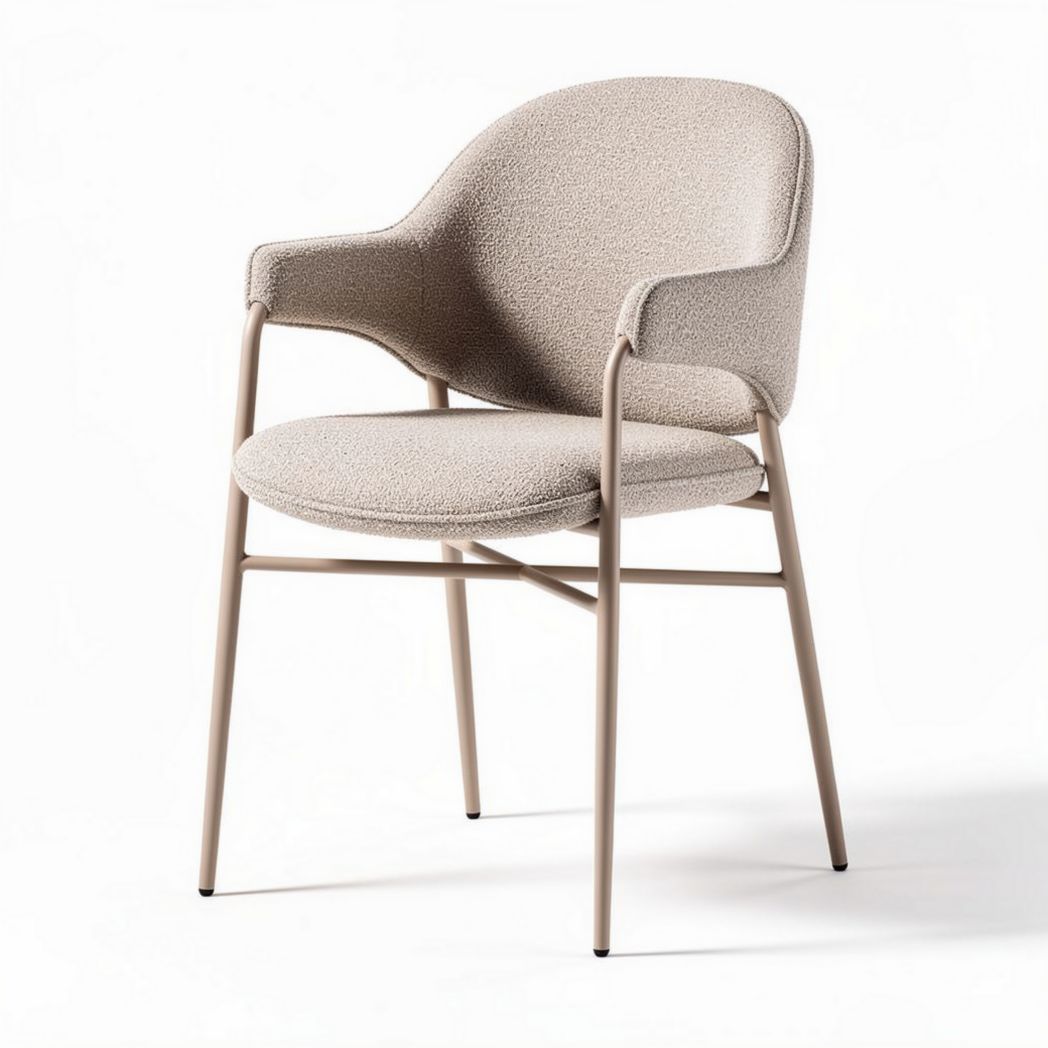 Sedia in tessuto bouclé beige con struttura nera dimensioni 55x50x75cm