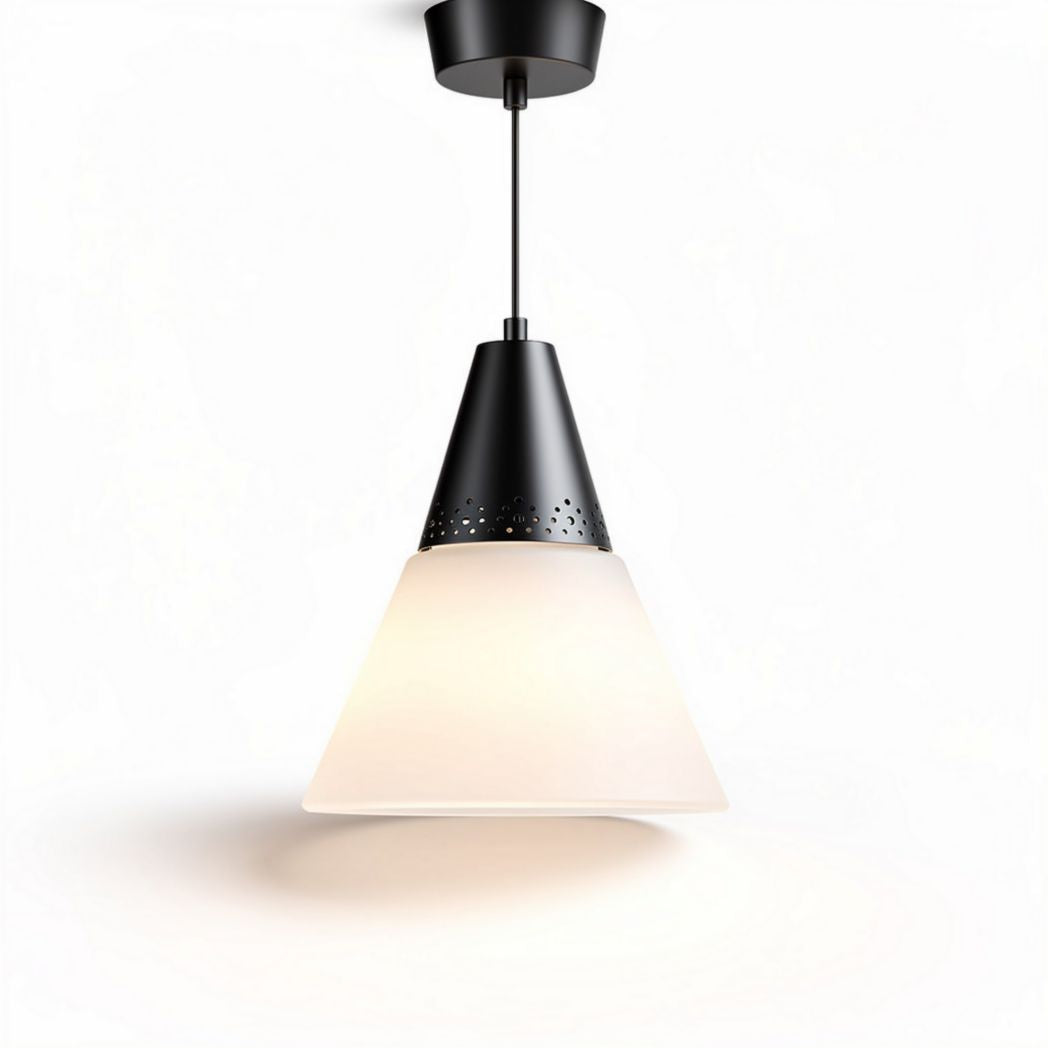 Lampadario moderno in metallo nero e vetro bianco 25 x 25 x 30 cm