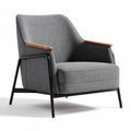 Poltrona moderna in tessuto grigio con braccioli in legno 70 x 80 x 85cm