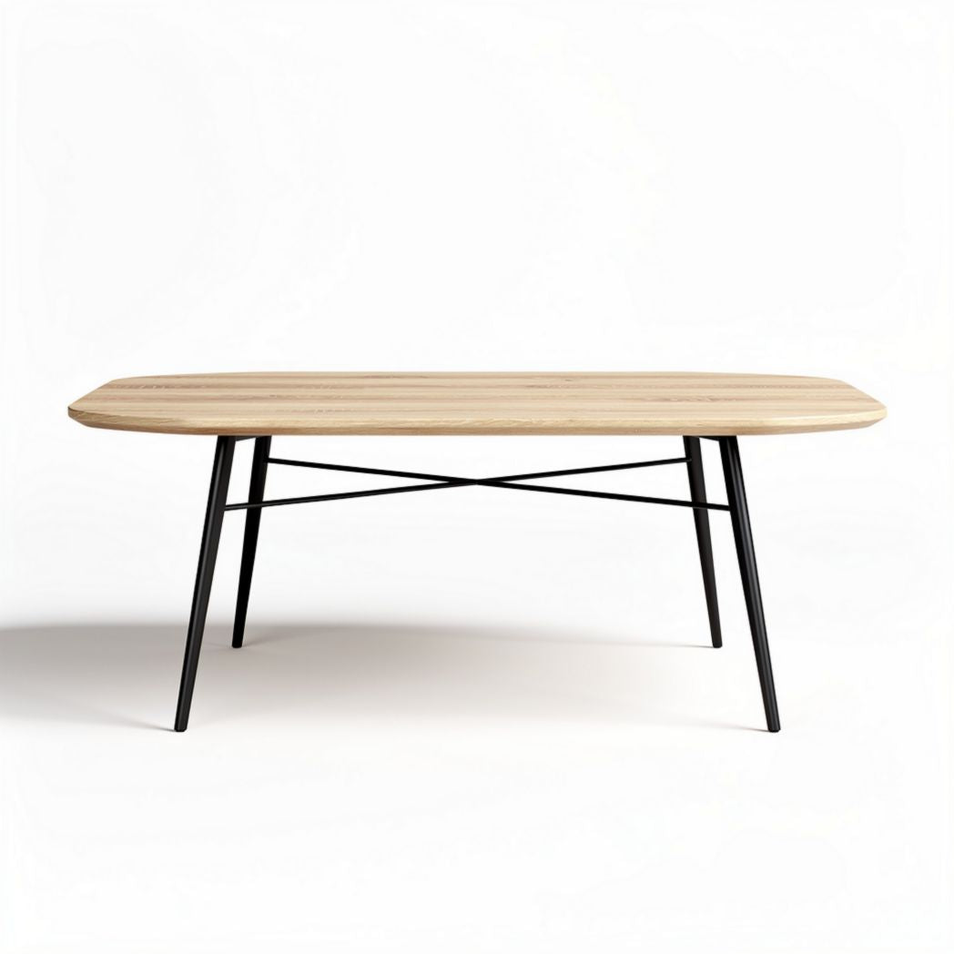 Tavolo moderno in legno chiaro con gambe in metallo nero 150 x 80 x 75cm