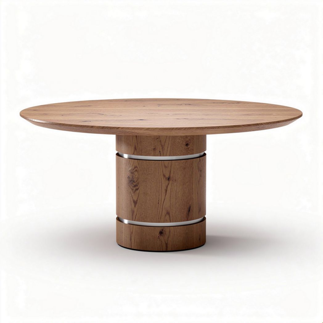 Tavolo rotondo in legno scuro con base a cono diametro 100cm altezza 75cm