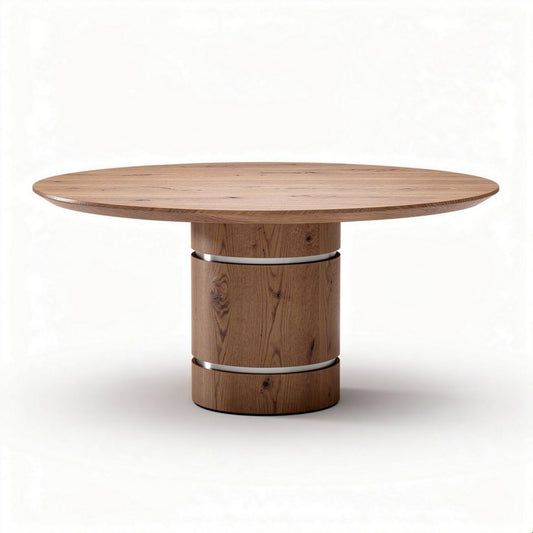 Tavolo rotondo in legno scuro con base a cono diametro 100cm altezza 75cm