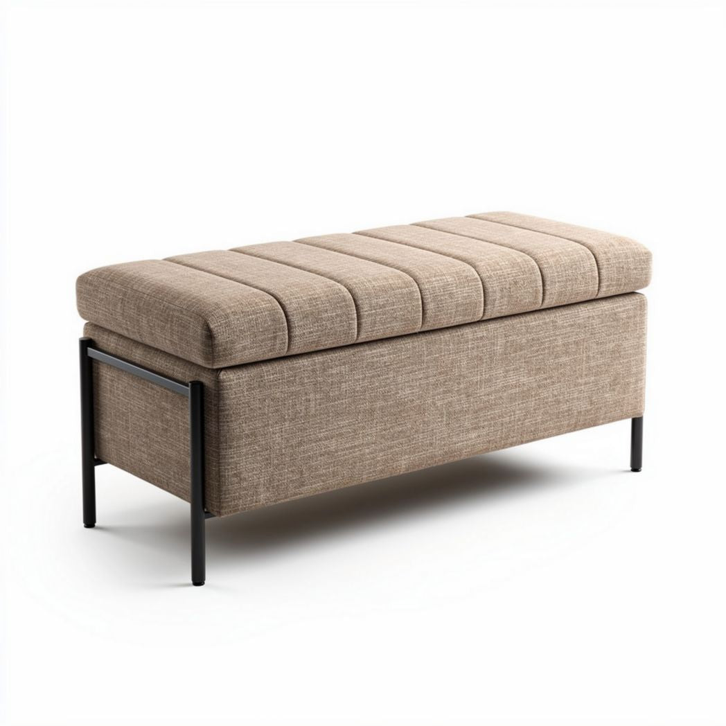 Panchina in tessuto beige con struttura in metallo 120 x 50 x 45cm