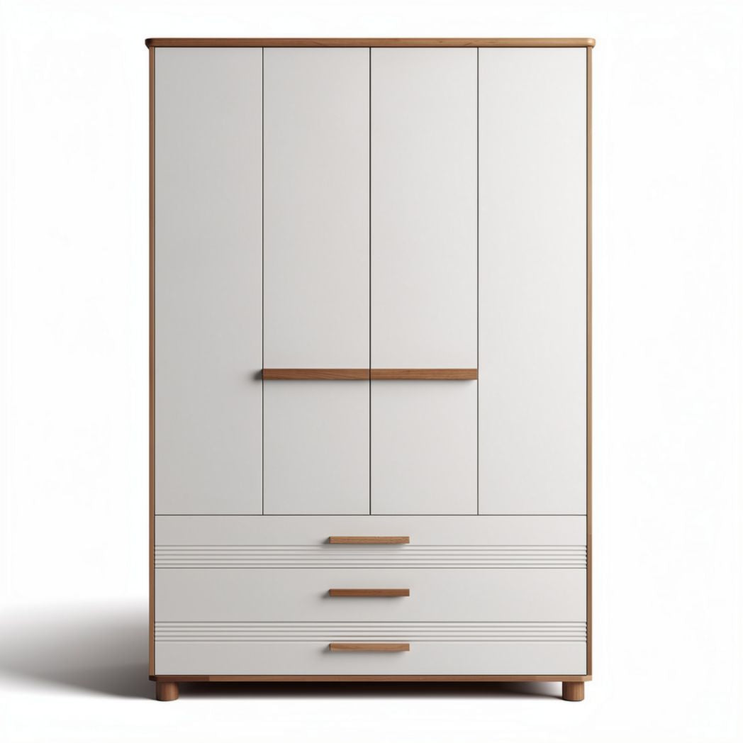Armadio moderno in legno con tre cassetti misura 100 x 50 x 200cm colore bianco e naturale
