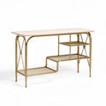 Tavolo da ingresso in metallo dorato con mensole in legno 120 x 40 x 75cm