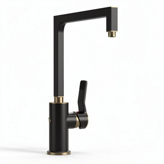 Robinetto da cucina in ottone nero con finitura dorata altezza 30cm