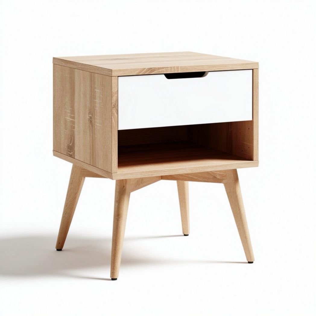 Comò in legno di pino con cassetto bianco 45 x 40 x 50cm