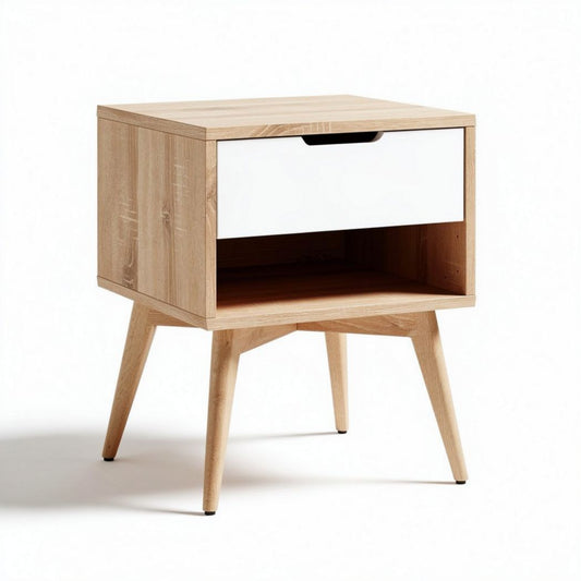 Comò in legno di pino con cassetto bianco 45 x 40 x 50cm